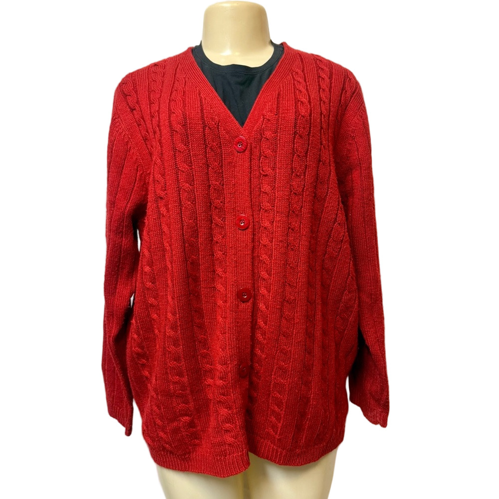 Karen Scott Red Cable Knit Cardigan
